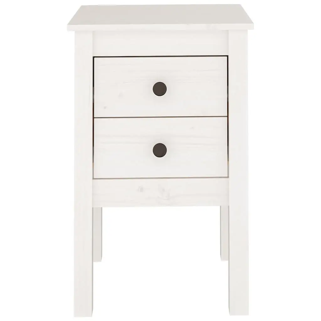 Bedside Cabinet White 40x35x61.5cm Solid Pine Wood 2 Drawer Bedroom Storage Table