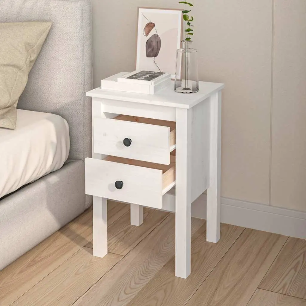 Bedside Cabinet Set 2 pcs White Solid Pine Wood Storage Drawers 40x35x61.5 cm