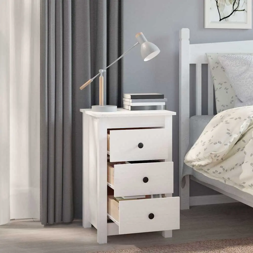 Bedside Cabinets 2 pcs White Solid Pine Wood 3 Drawers 40x35x61.5 cm