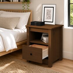 Bedside Cabinet Solid Wood Pine Brown Nightstand Storage Drawer Furniture