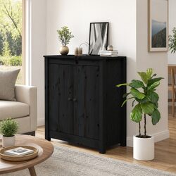 Black Wooden Sideboard Storage Cabinet Solid Pine Living Room Furniture Buffet