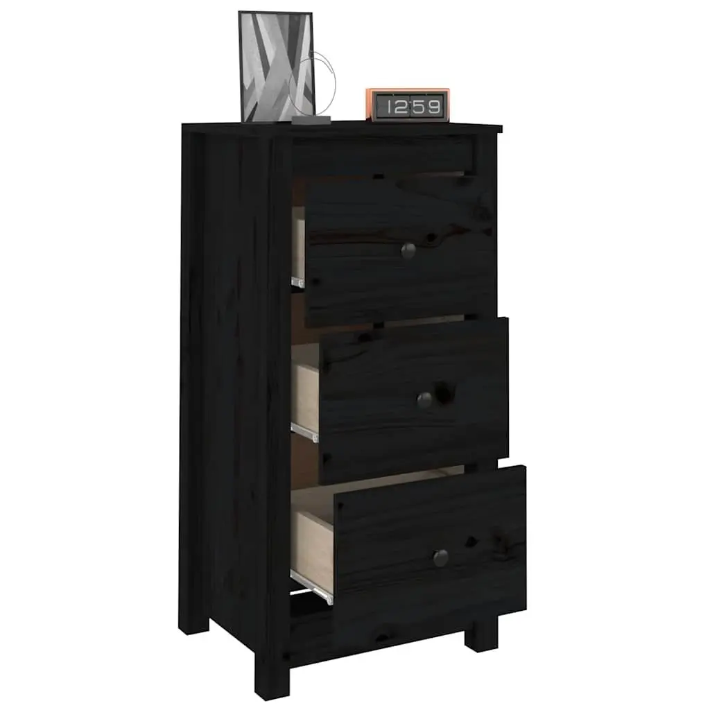 Solid Wood Pine Sideboard 40x35x80cm Black Storage Cabinet