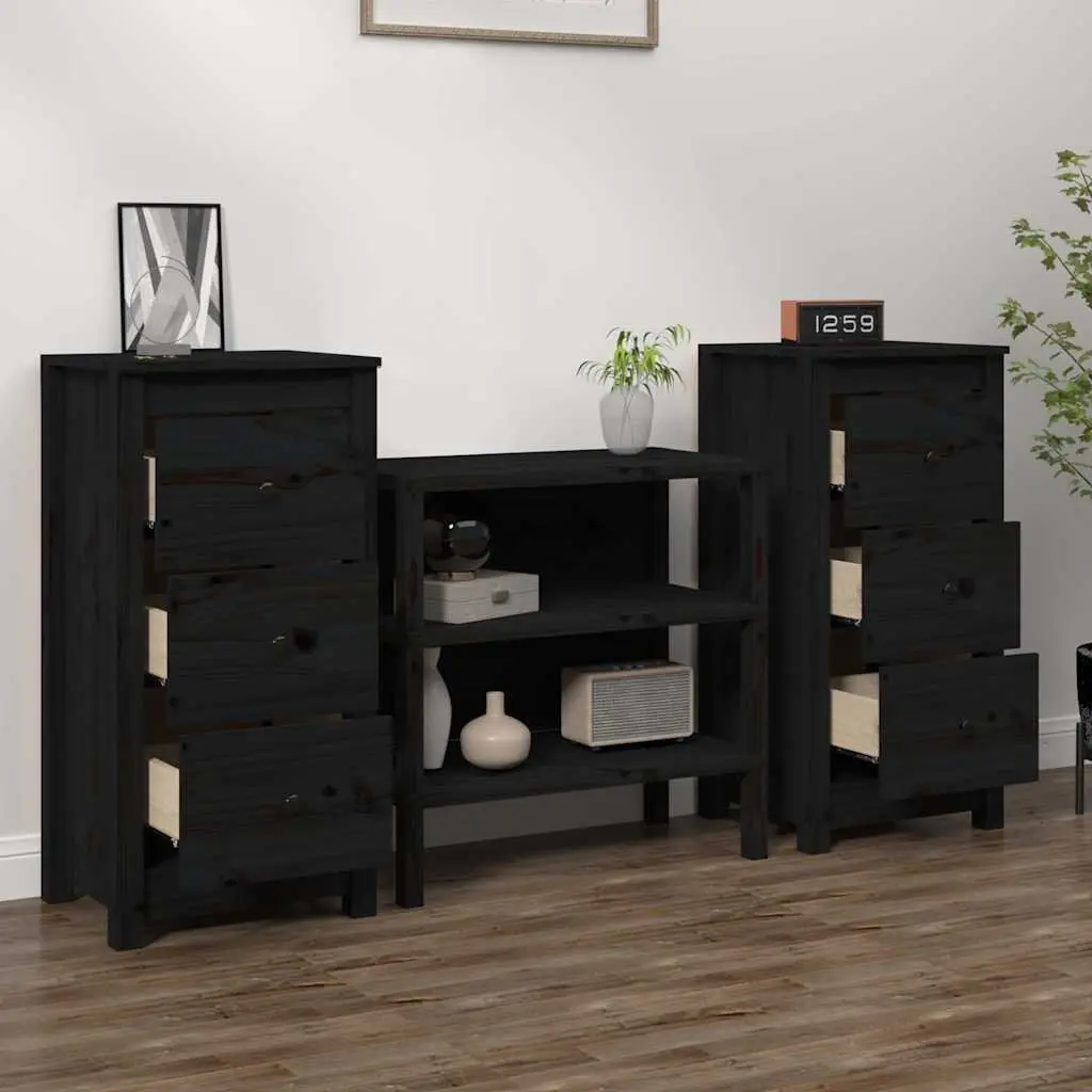 Solid Wood Pine Sideboard 40x35x80cm Black Storage Cabinet