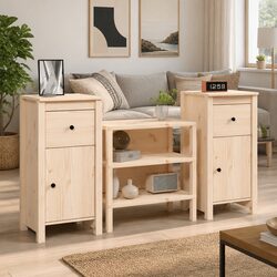 Solid Wood Pine Sideboards 2 pcs Brown Storage Cabinet Furniture