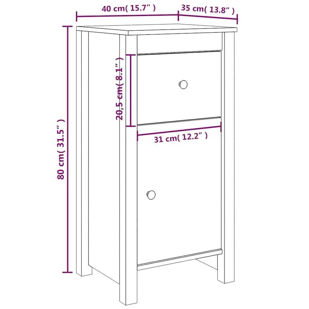 White Wooden Sideboard Storage Cabinet 40x35x80cm Solid Pine Ample Storage