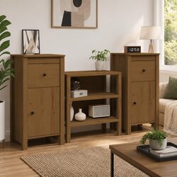 Solid Wood Pine Sideboards 2 pcs Brown Storage Cabinet Cupboard Furniture