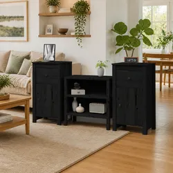 Solid Wood Pine Sideboards Black Storage Cabinet Living Room Furniture