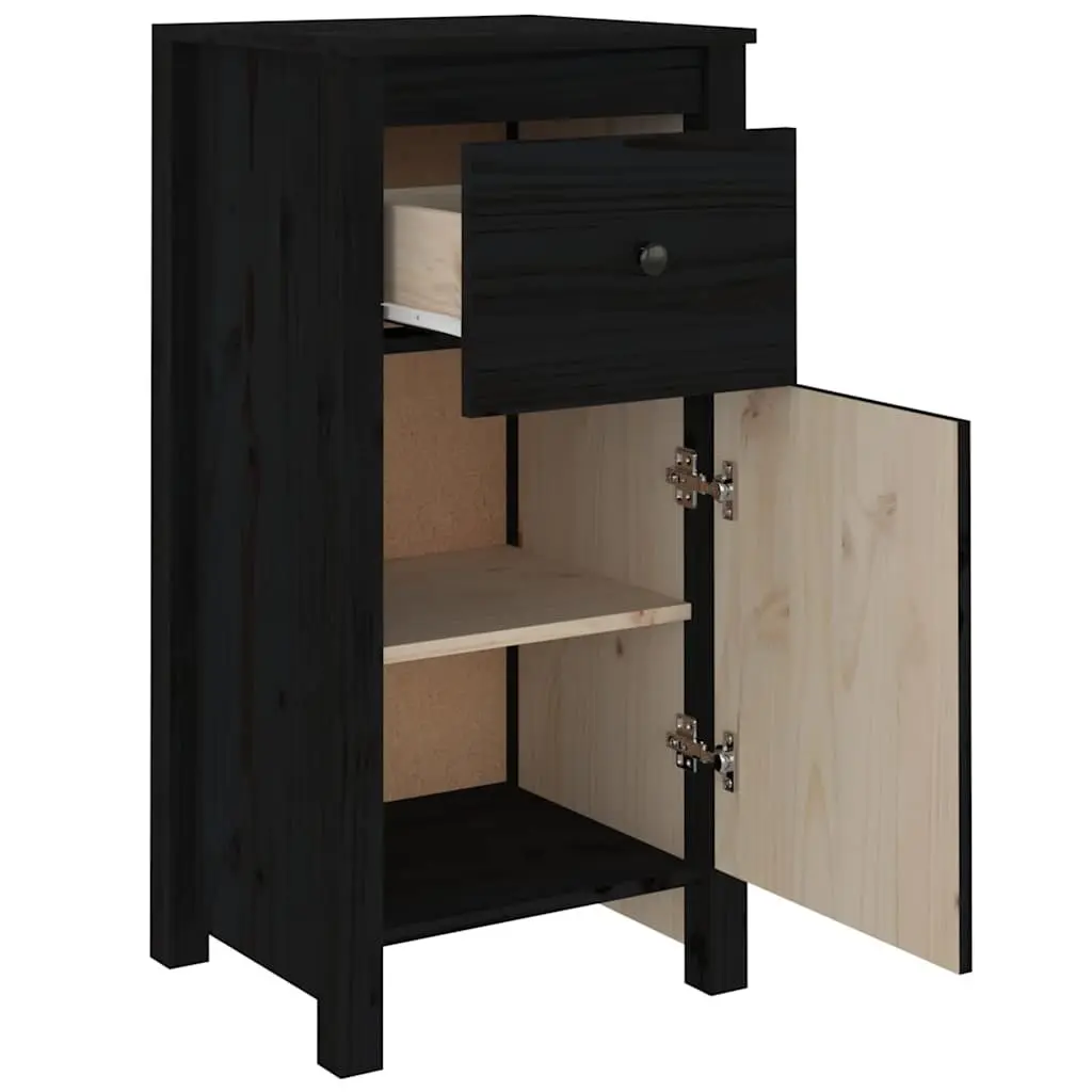Solid Wood Pine Sideboards Black Storage Cabinet Set of 2