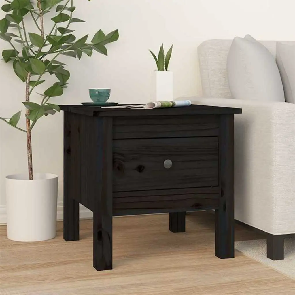 Side Tables 40x40x39 cm Black Solid Wood Pine 2 pcs with Drawer