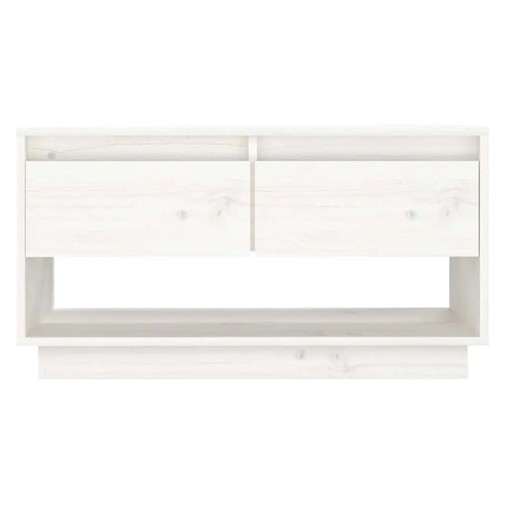 White Solid Pine TV Cabinet 74x34x40cm Wooden Storage Unit with Two Drawers and Large Compartment for Media and Accessories
