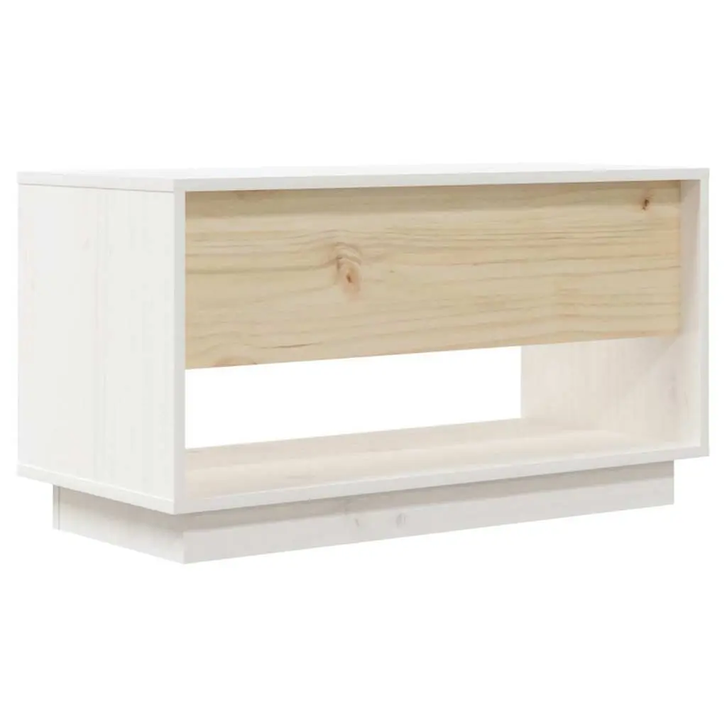 White Solid Pine TV Cabinet 74x34x40cm Wooden Storage Unit with Two Drawers and Large Compartment for Media and Accessories