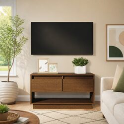 Solid Wood Pine TV Cabinet Honey Brown with Drawers Storage Unit Furniture