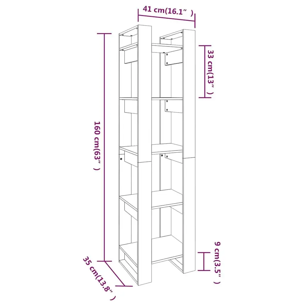 Book Cabinet Room Divider 41x35x160cm Solid Pinewood Bookshelf Organiser Brown