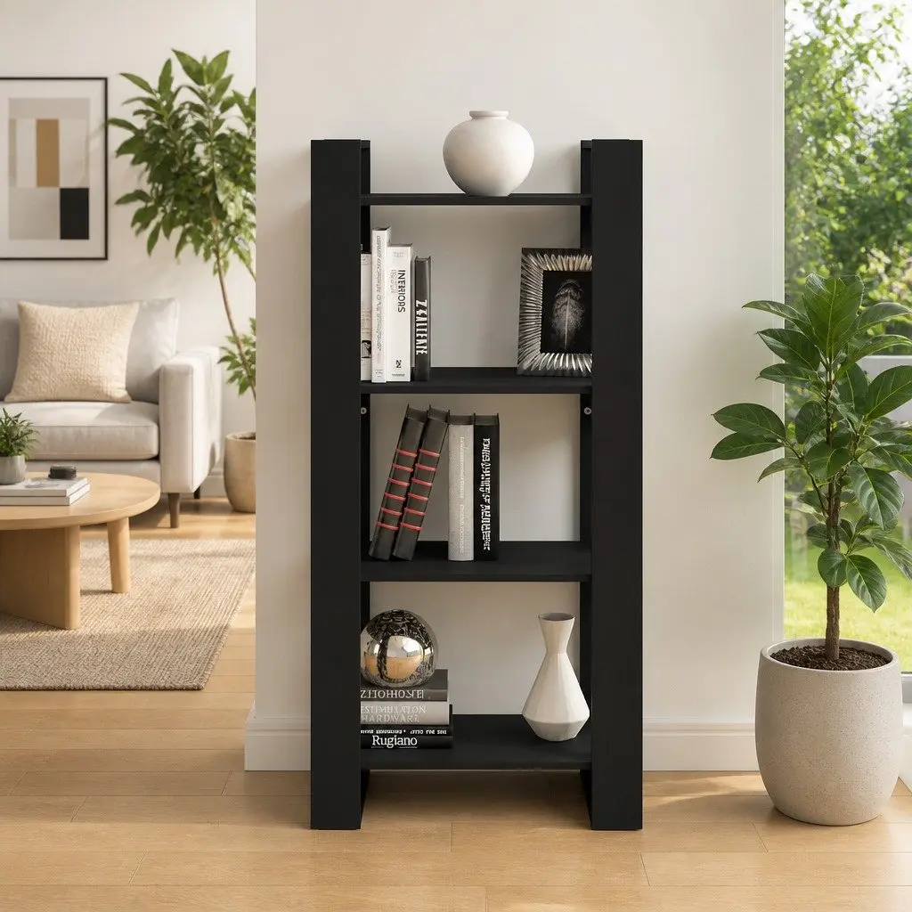 Solid Wood Book Cabinet 60x35x125cm Room Divider Storage Shelving Unit Black