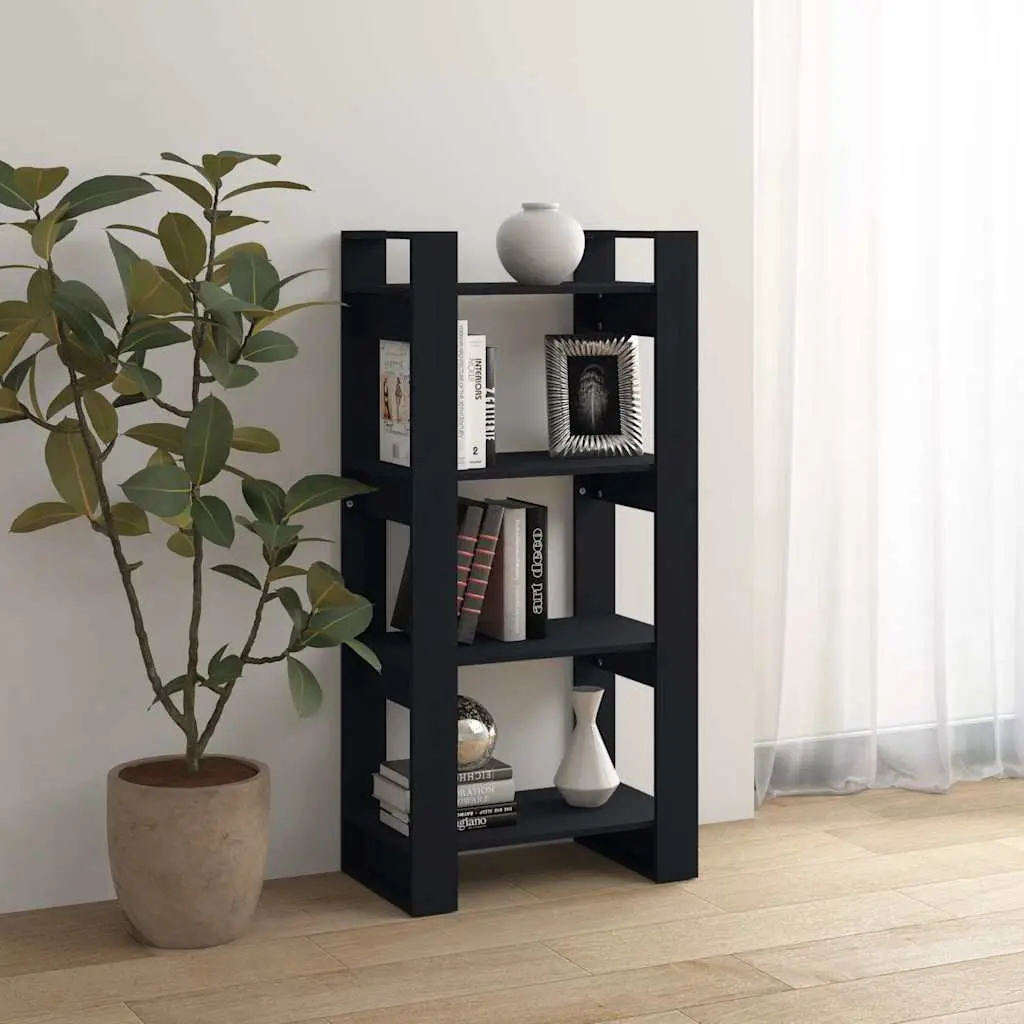 Solid Wood Book Cabinet 60x35x125cm Room Divider Storage Shelving Unit Black