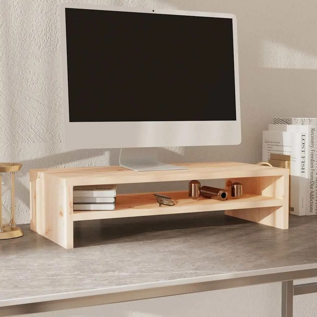 Wooden Monitor Stand 50x24x13cm Eye Level Positioning with Open Storage Shelf