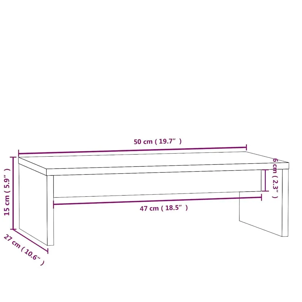 Monitor Stand 50x27x15cm Solid Pine Wood Riser Desk Organiser with Integrated Storage