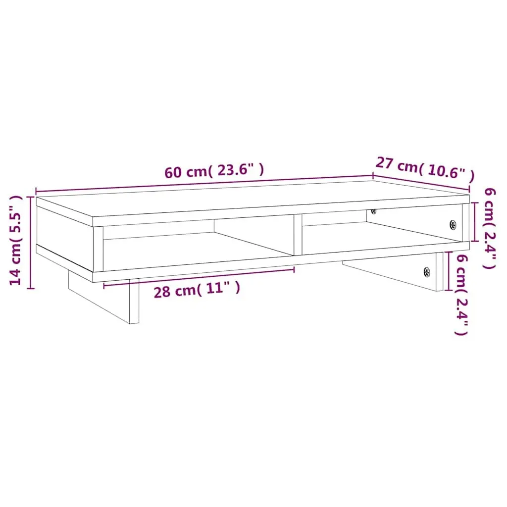 Monitor Stand 60x27x14cm Solid Pine Wood Brown Desktop Riser with Storage Space