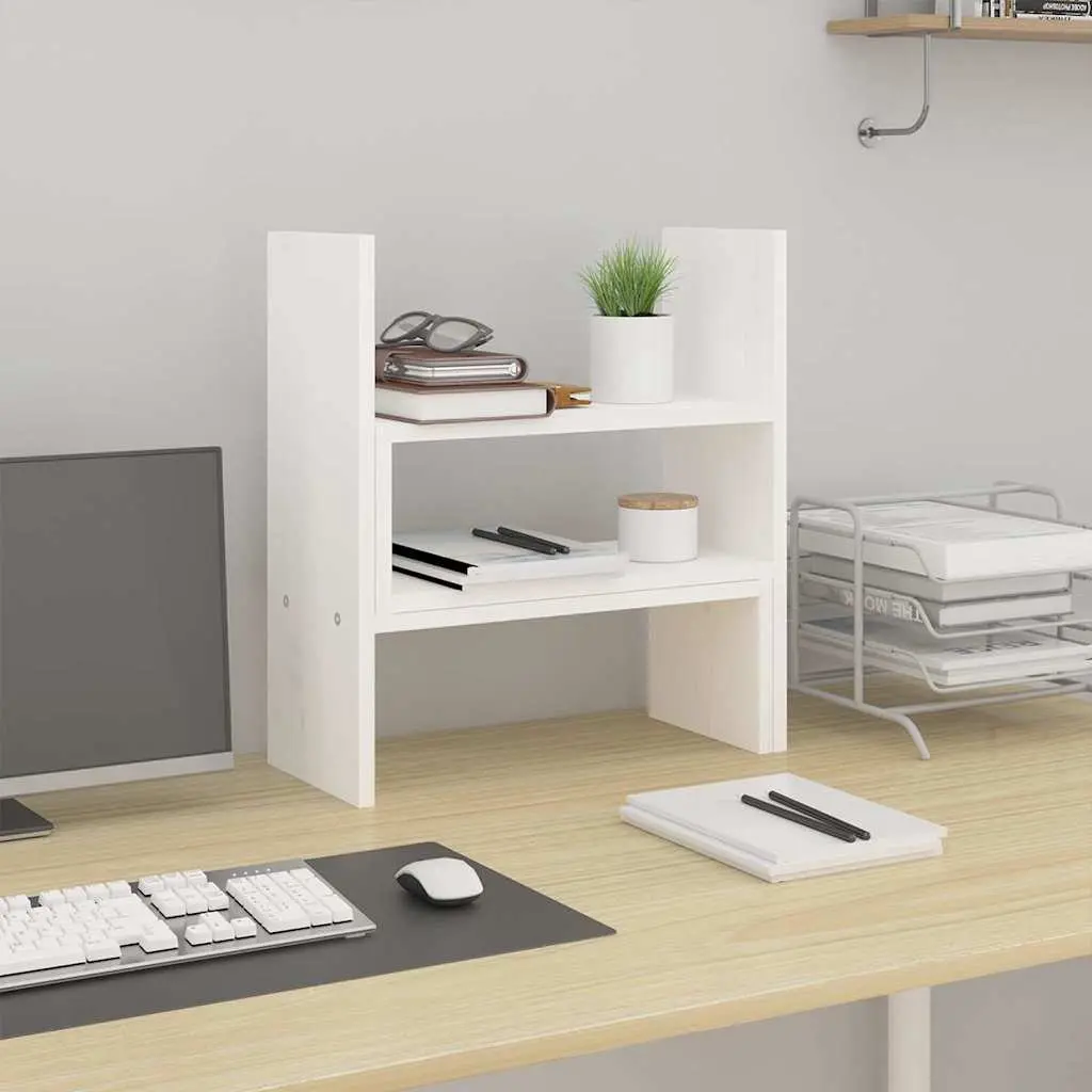 Monitor Stand Adjustable White Solid Wood Pine Desk Organiser