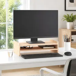 Monitor Stand 50x27x15 cm Solid Wood Pine Computer Riser Keyboard Storage