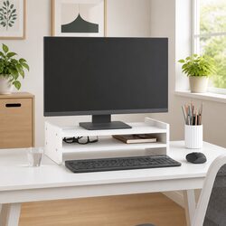 Monitor Stand for Home Office White 50x27x15 cm Solid Pine Wood Riser