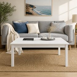 Coffee Table White 100x100x40 cm Solid Pine Wood Minimalist Design Sturdy