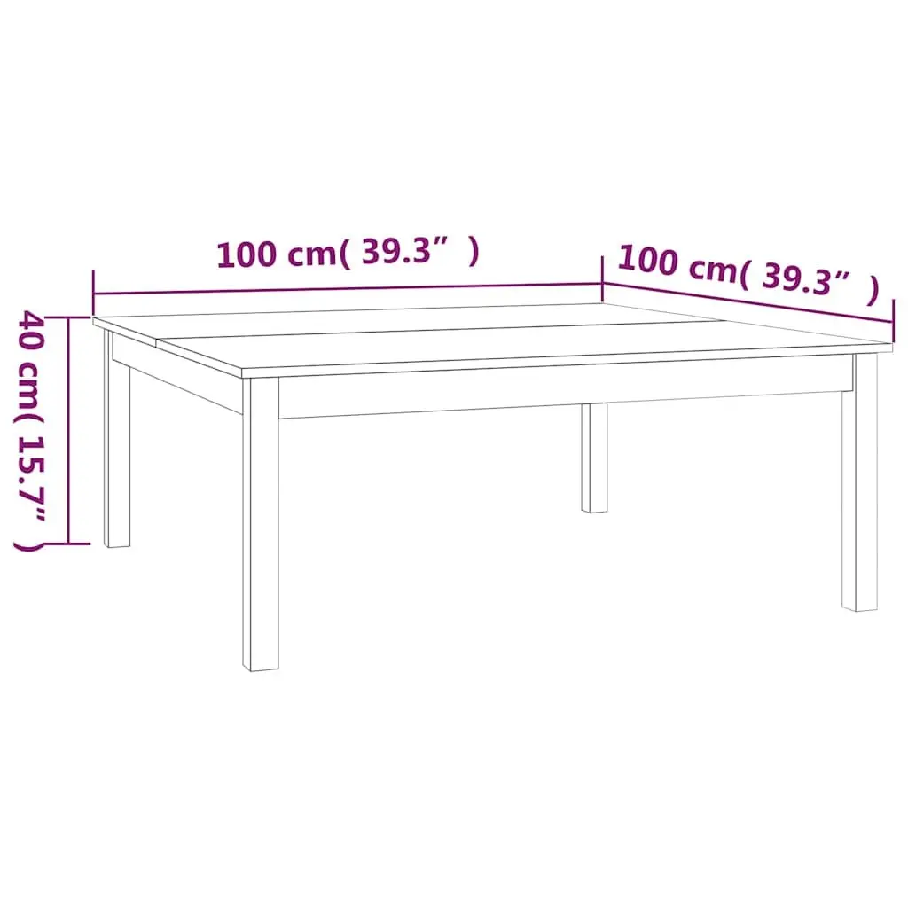 Coffee Table White 100x100x40 cm Solid Pine Wood Minimalist Design Sturdy