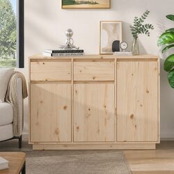 Sideboard Cabinet 110cm Brown Solid Pine Wood Storage Buffet Cupboard 2 Drawers