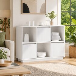White Sideboard 110.5x35x80cm Solid Pine Wood Cabinet 3 Doors Storage Furniture