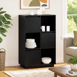 Solid Wood Pine Highboard Black Storage Cabinet Sideboard Display Organiser