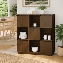 Modern Highboard Storage Cabinet Featuring 5 Doors in Brown