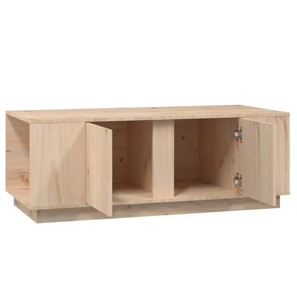Brown Coffee Table Solid Pine Wood with 4 Storage Compartments and 2 Doors for Living Room Use