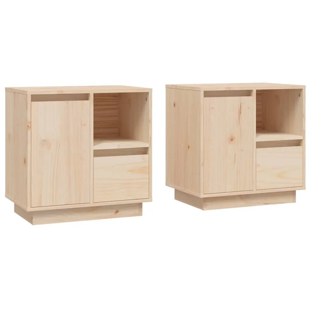Bedside Cabinets 2 pcs Solid Pinewood Storage Nightstand Brown