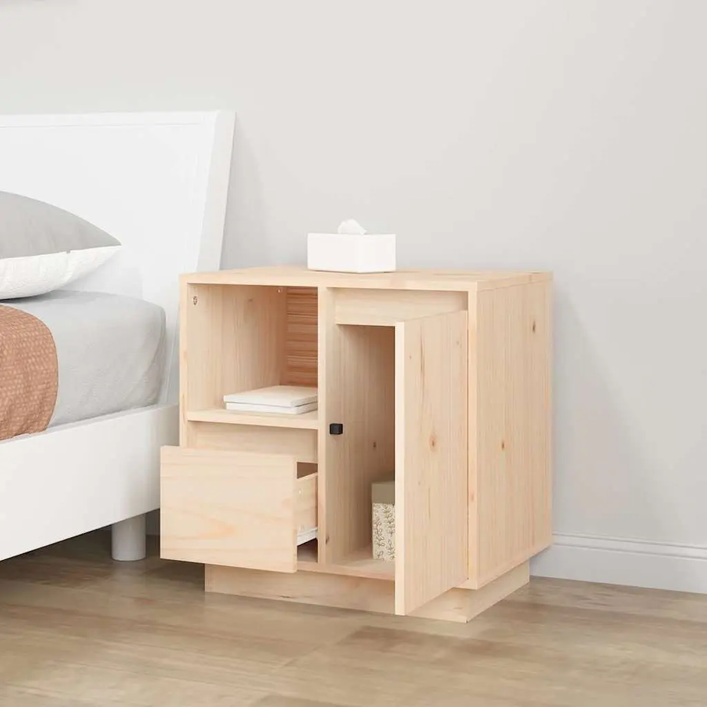 Bedside Cabinets 2 pcs Solid Pinewood Storage Nightstand Brown