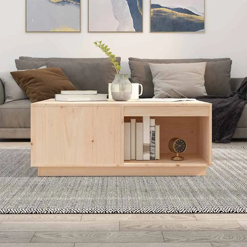 Coffee Table 100x101x40.5cm Brown Solid Pine Wood Storage Accent Furniture