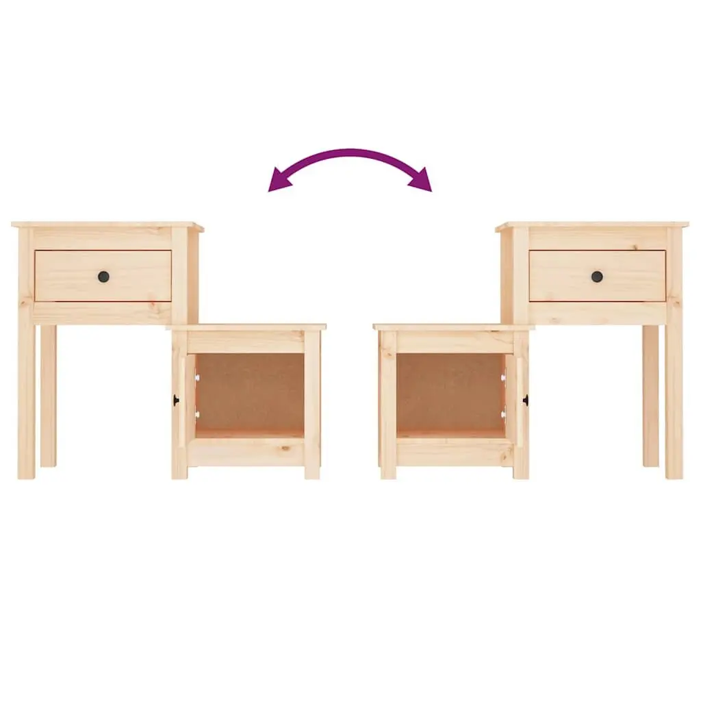 Bedside Cabinet 79.5x38x65.5 cm Solid Pine Wood Storage Nightstand with Drawer and Door