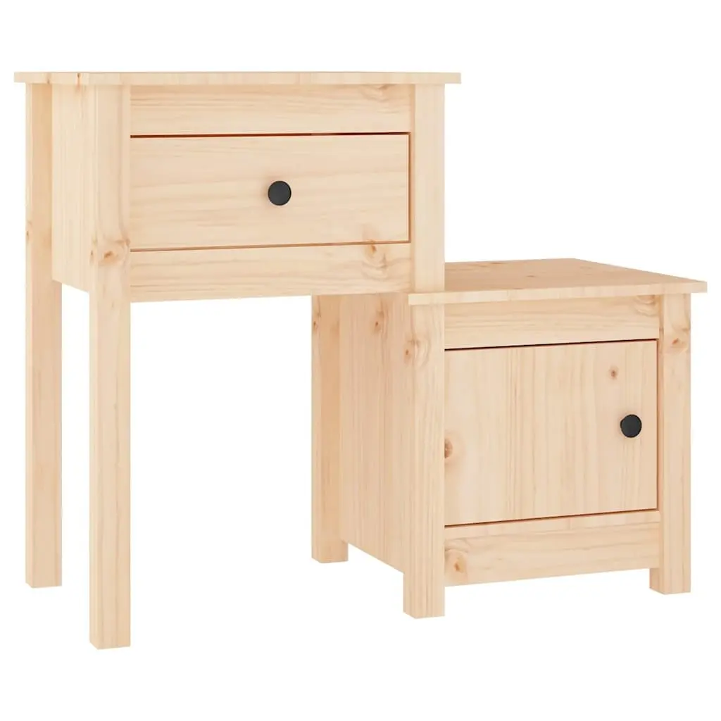 Bedside Cabinets 2 pcs Solid Wood Pine Nightstand with Storage Drawer and Door