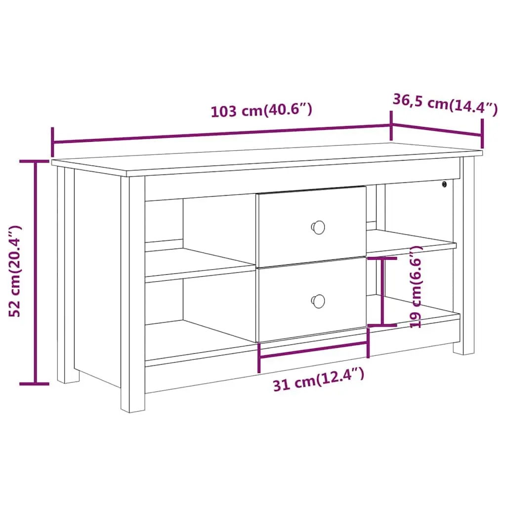 TV Cabinet 103x36.5x52 cm Solid Pine Wood Brown Storage Unit with Drawers and Open Compartments