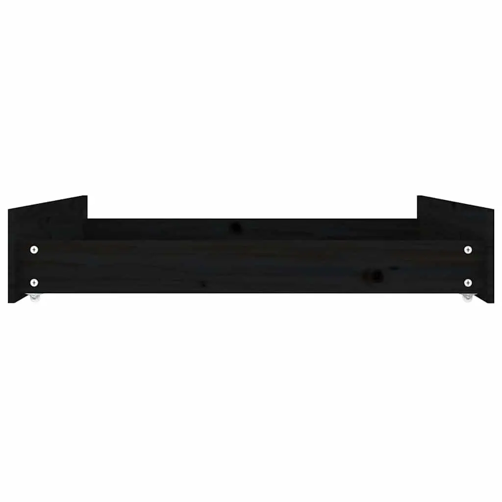 Under Bed Storage Drawers 2 pcs Black Solid Pine Wood Easy-Glide Wheels