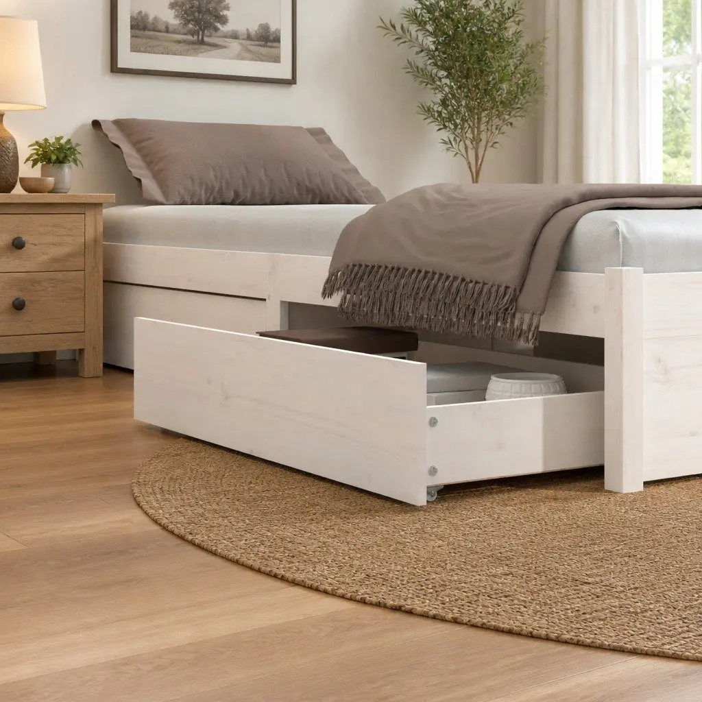 Under Bed Storage Drawers 4 Pieces White Solid Pine Wood Easy-Glide Wheels