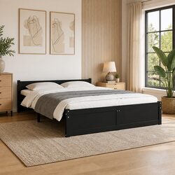 Elegant Wooden Bed Frame 150x200 cm in Black for Cozy Spaces