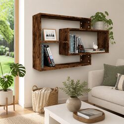 Wall Shelf 3 Compartments Open Storage Display Engineered Wood Brown