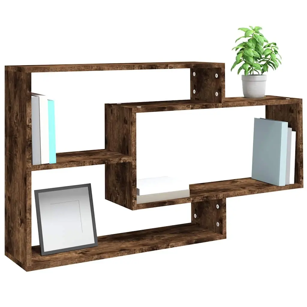 Wall Shelf 3 Compartments Open Storage Display Engineered Wood Brown