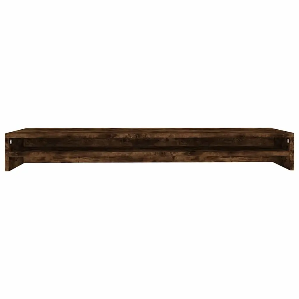 Dual Screen Monitor Stand Riser Brown Engineered Wood Organiser 100x24x13cm