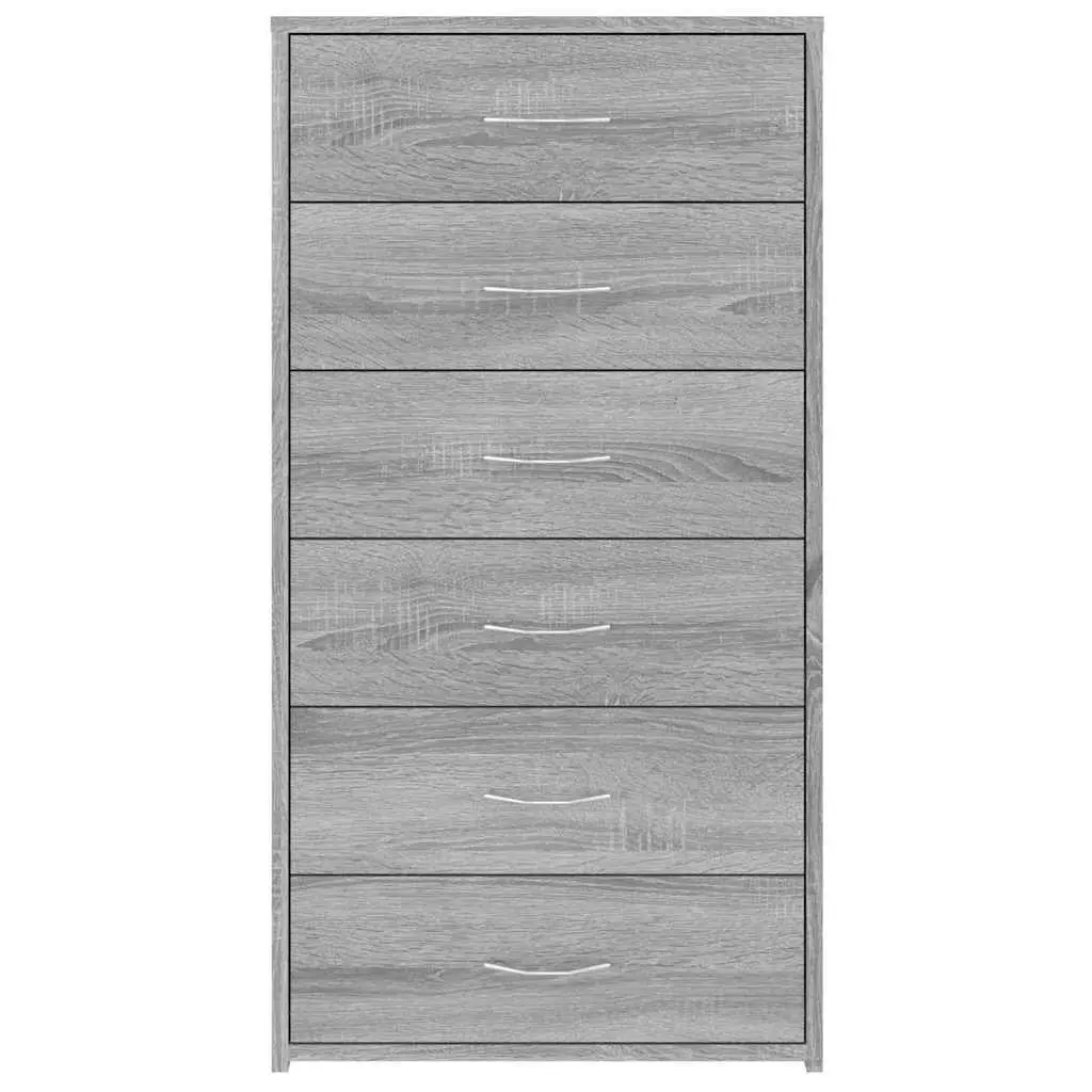 Sideboard 6 Drawers Grey Engineered Wood Minimalist Storage Cabinet