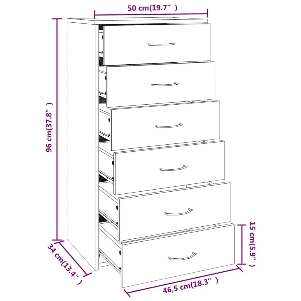 Sideboard 6 Drawers Grey Engineered Wood Minimalist Storage Cabinet