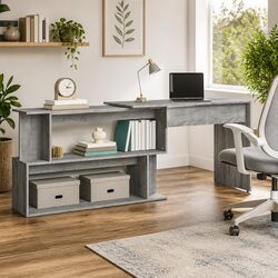 Corner Desk Grey Sonoma Office Study Computer Workspace Engineered Wood