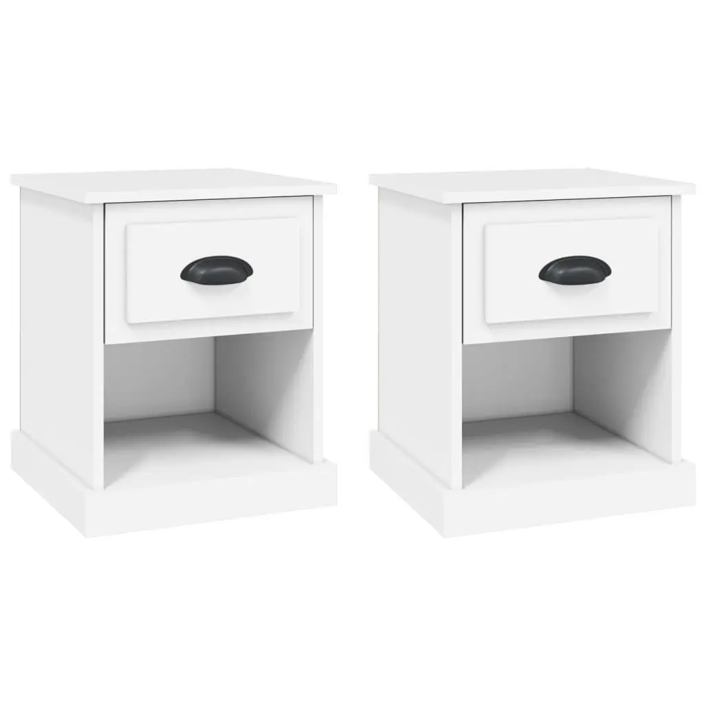 White Bedside Table 39x39x47.5cm Engineered Wood Nightstand with Drawer and Open Compartment Set of 2