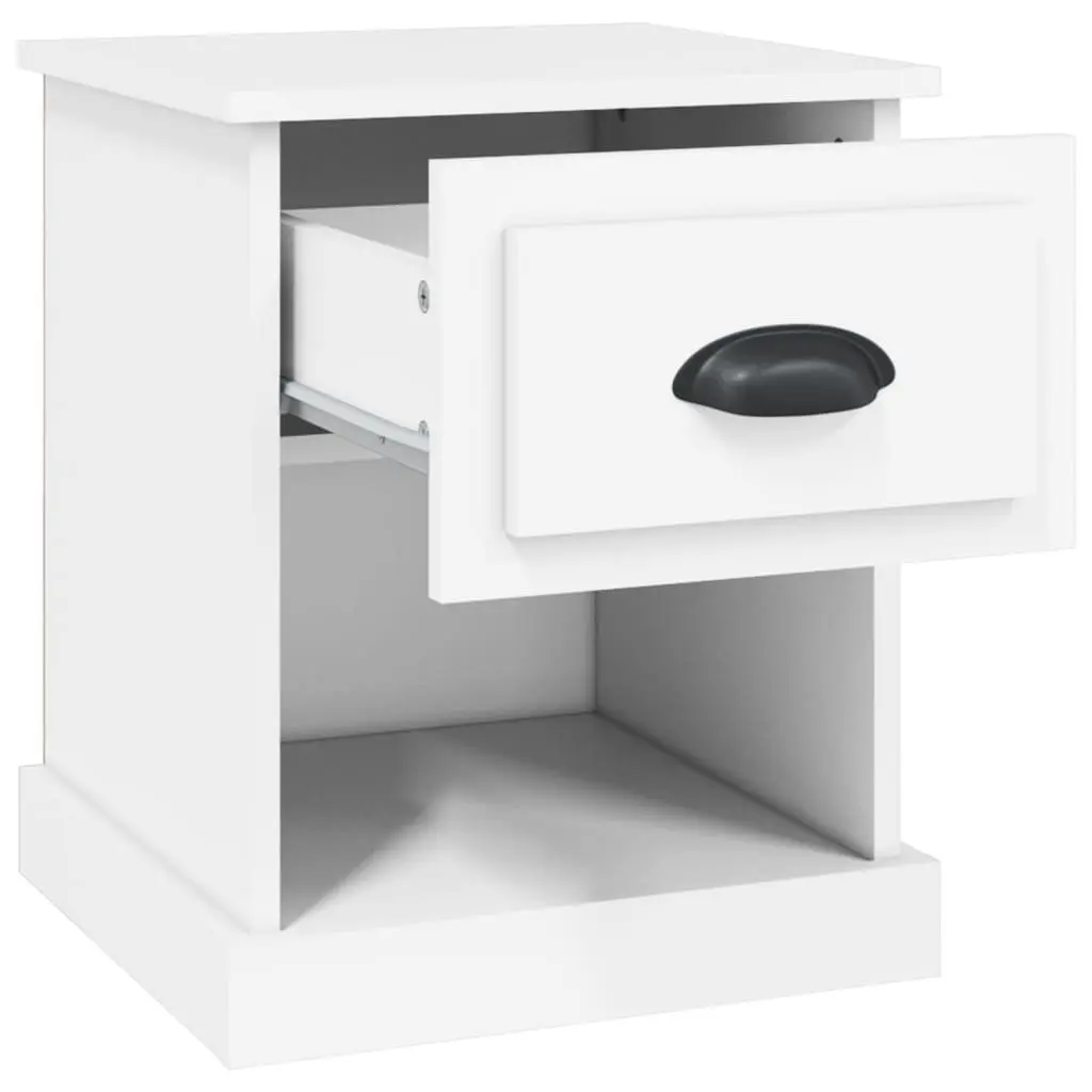White Bedside Table 39x39x47.5cm Engineered Wood Nightstand with Drawer and Open Compartment Set of 2