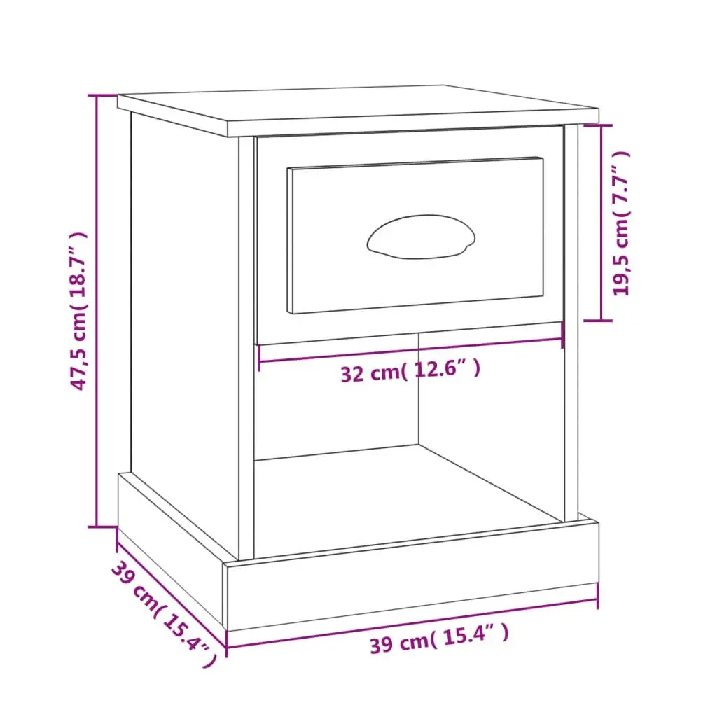 White Bedside Table 39x39x47.5cm Engineered Wood Nightstand with Drawer and Open Compartment Set of 2